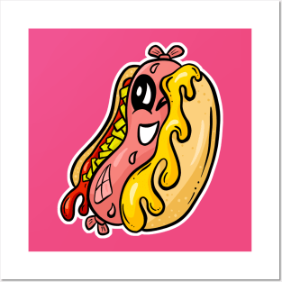 Cute Hotdog Cartoon Character - Wiener Posters and Art